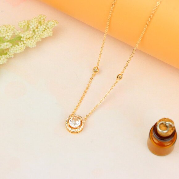 "Elegant Round Solitaire Rose Gold Necklace with Sparkling Halo, XPNL1897 - Picture 12 of 13